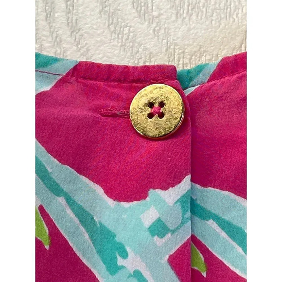 Lilly Pulitzer Womens L Silk Magenta Sleeveless Gold Accent Back Buttons - Picture 10 of 11